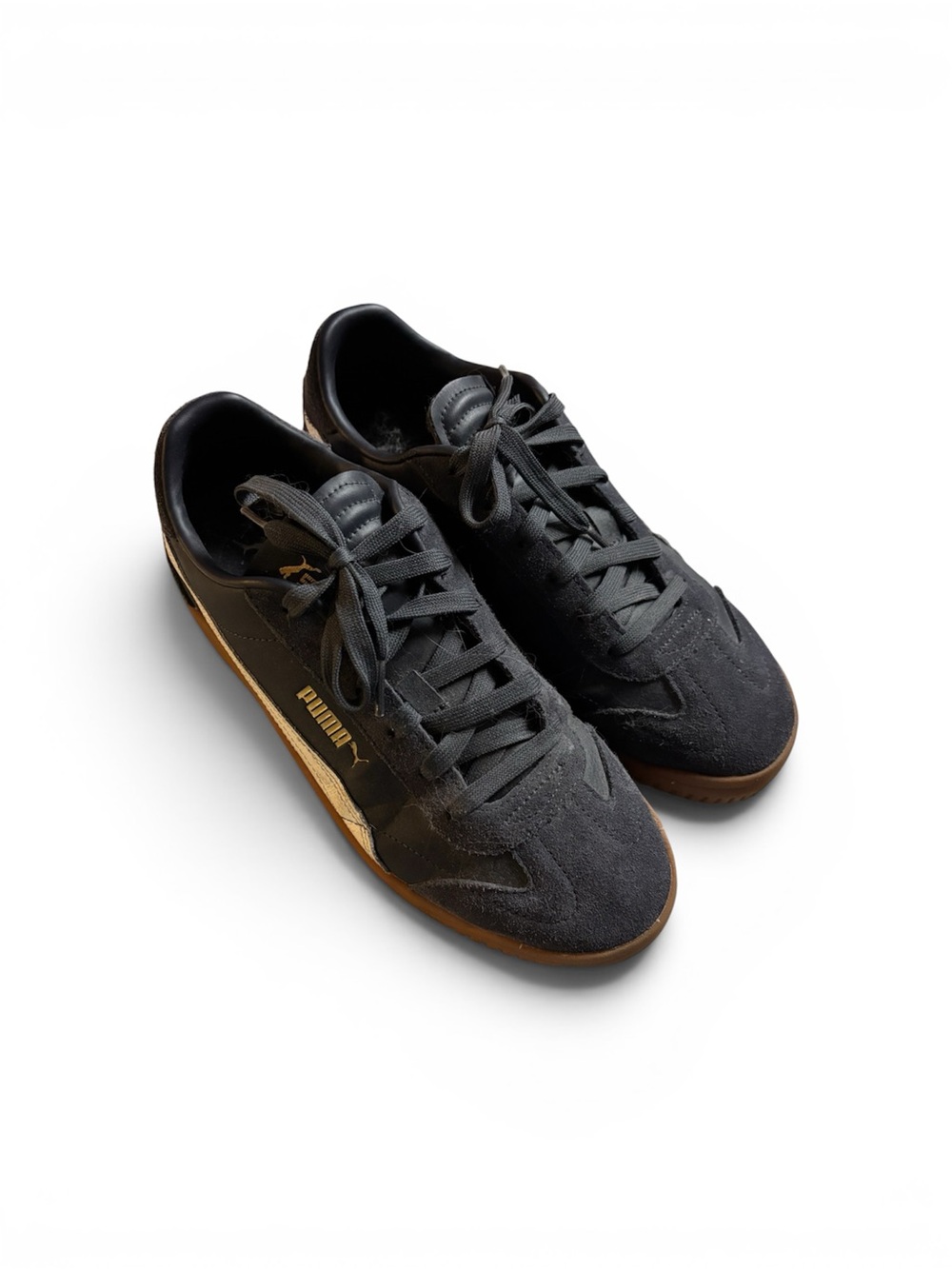 Puma Men’s Navy Blue Suede Sneakers with Gold Logo and Gum Sole
